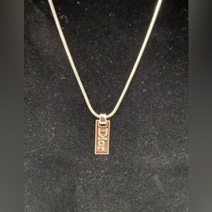 Christian Dior Silver DIOR Logo Bar Pendant Necklace Snake Chain CD Charm
